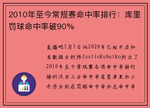 2010年至今常规赛命中率排行：库里罚球命中率破90%