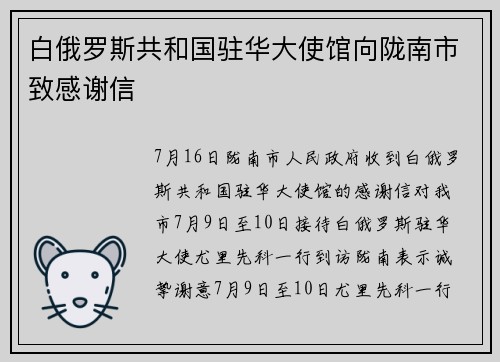 白俄罗斯共和国驻华大使馆向陇南市致感谢信