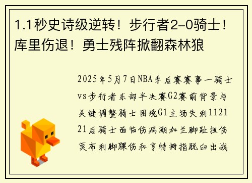 1.1秒史诗级逆转！步行者2-0骑士！库里伤退！勇士残阵掀翻森林狼
